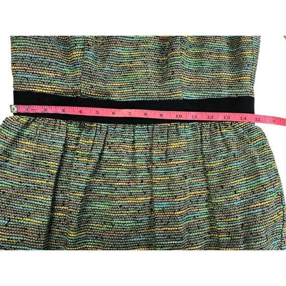 Shoshanna 8 Green Stripe Silk Blend Metallic Sleeveless Pleated Tweed Dress - Picture 5 of 9